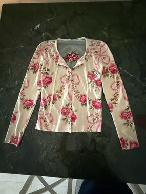 Floral Pink Cream Cardigan Sweater